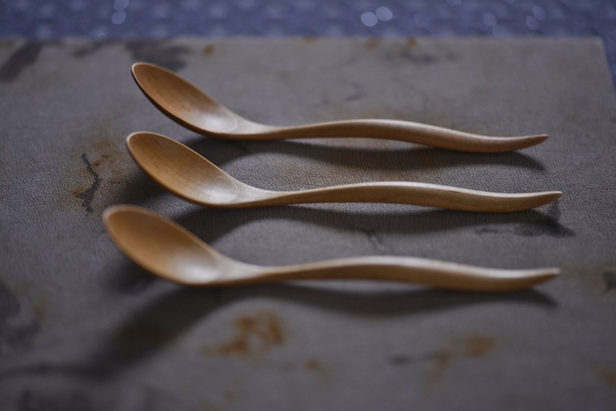 ちゃぶ　巨大スプーン 工房アイザワ 純銅鎚目文 朱塗り デミタススプーン （ aizawa 日本製